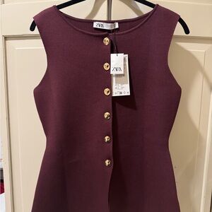 Zara Red Tank Top with Fitted Silhouette and Peplum Style